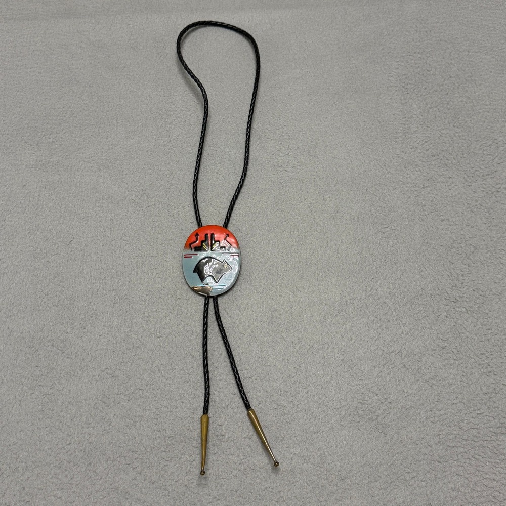 Bolo Tie Mens Multi Color Enamel Bear Western Southwestern